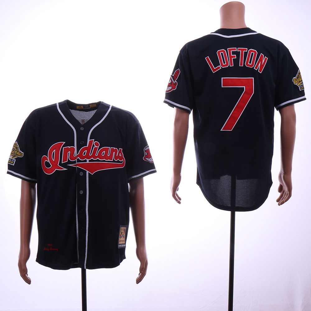 Men Cleveland Indians 7 Lofton Blue Throwback 1995 MLB Jerseys